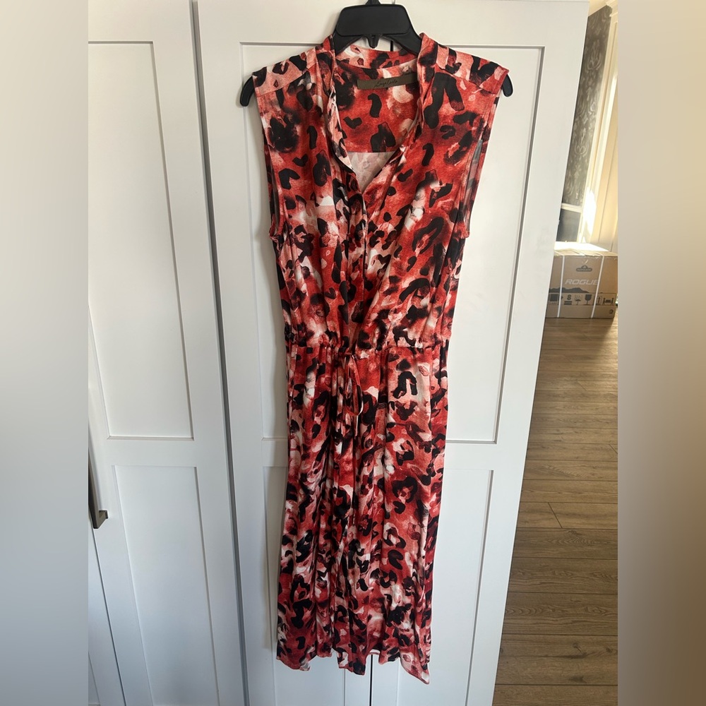 Red leather printed dress, soft satin fabric